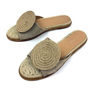 Paloma Barcelo Sandals Raquel Raffia Suede Women's Beige Slide Style Flat